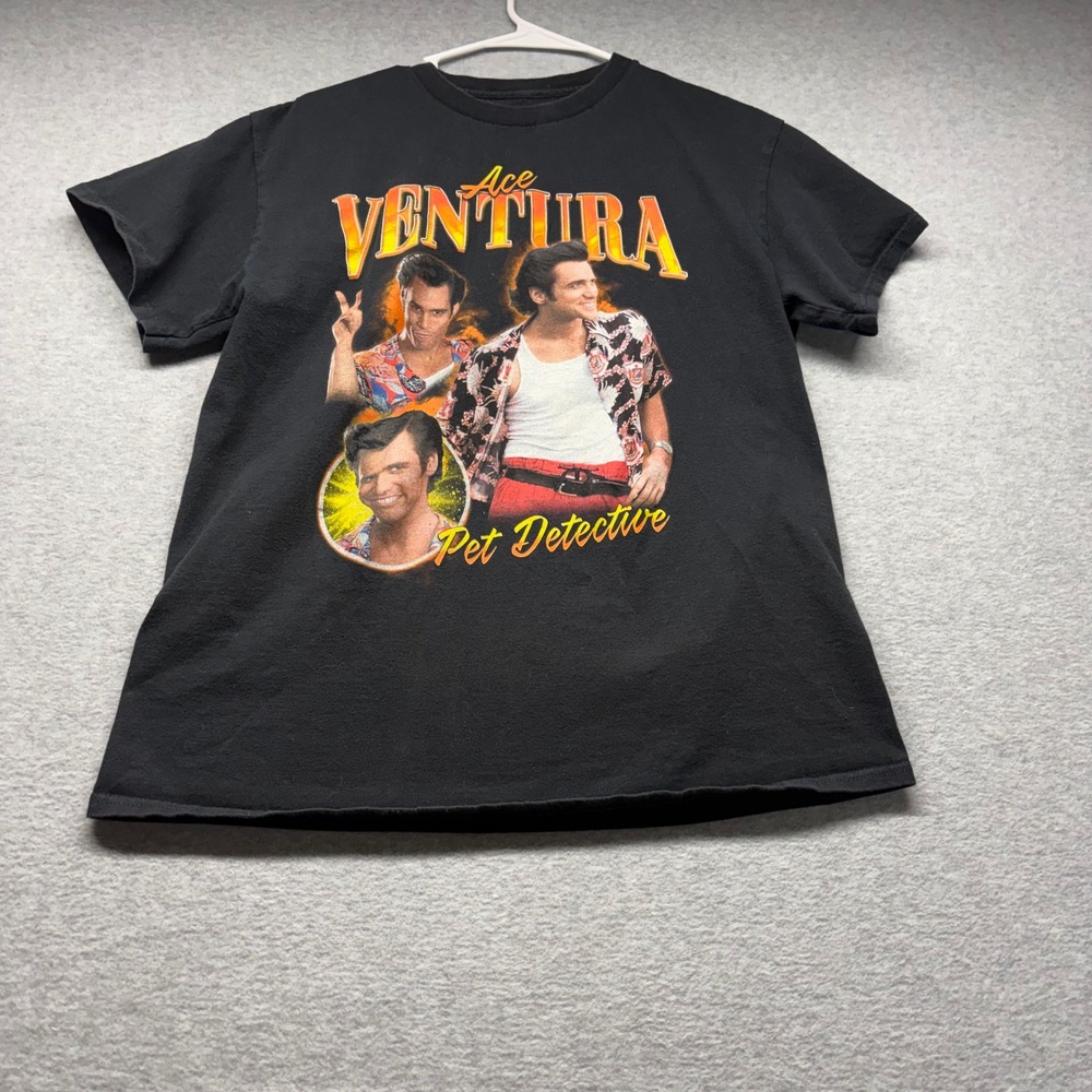 Ace Ventura Pet Detective Mens Black Graphic T-Shirt Jim Carrey Movie Tee Size M